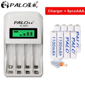 Аккумуляторные батарейки белые типа АAА Palo 1100mAh, 1,2V 8 шт. + зарядное устройство PL-NC01