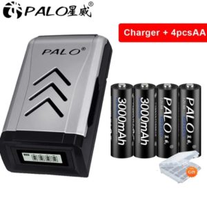 Зарядное устройство для аккумуляторных батареек PALO NC555 + 4 шт. AA 3000mAh аккумуляторные батарейки NI-MH, NI-CD