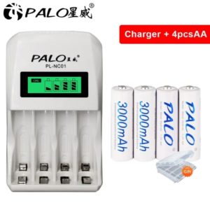 Зарядное устройство PL-NC01 для аккумуляторных батареек PALO + 4 шт. AA 3000mAh аккумуляторные батарейки NI-MH, NI-CD белые
